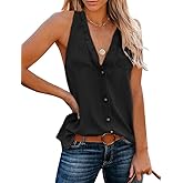 Uincloset Women's Summer Sleeveless V Neck Denim Tank Tops Casual Loose Button Down Shirts