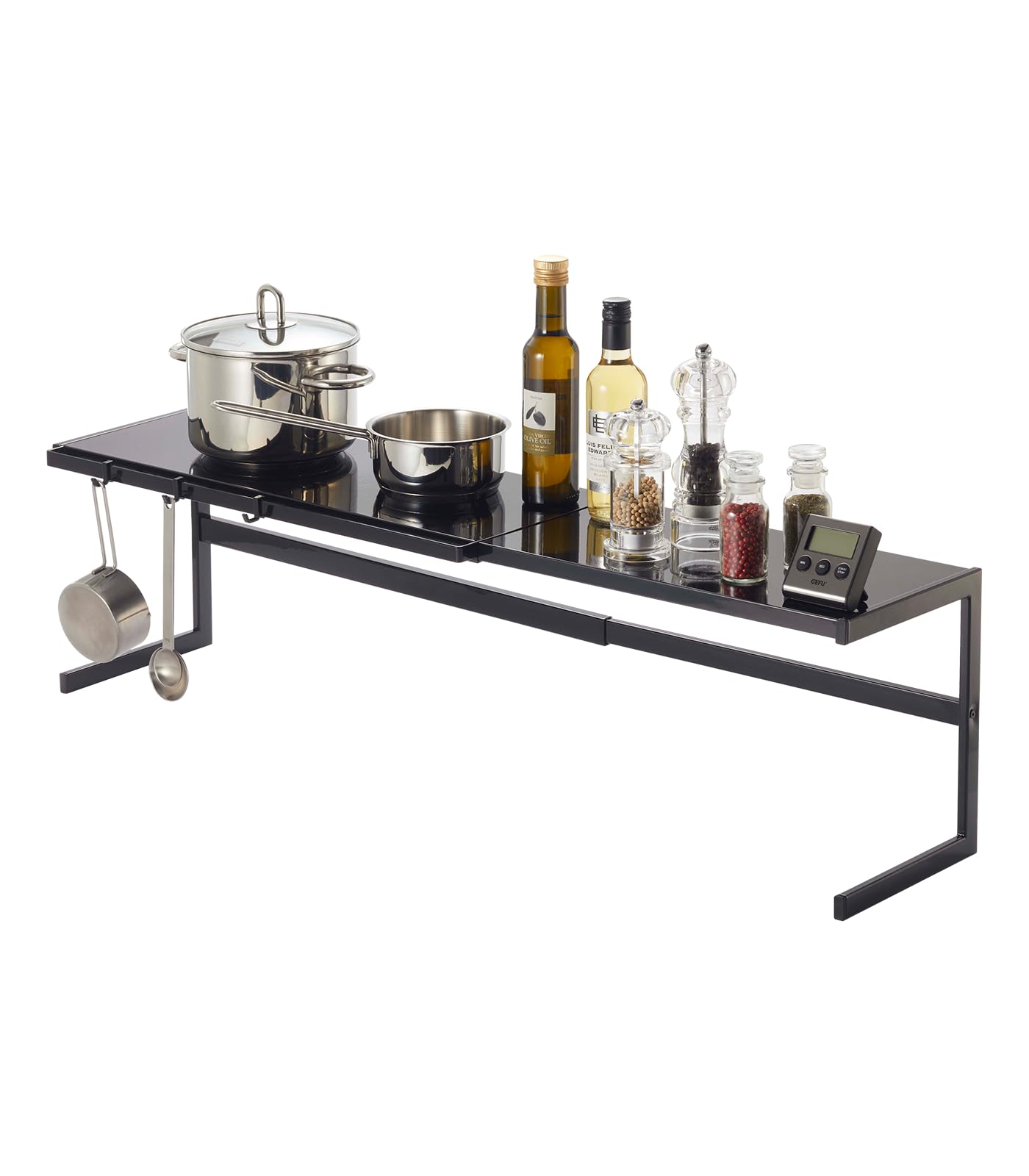 YAMAZAKI 4481 TOWER Extendable Kitchen Rack, black, Steel, Minimalist, 54～92 x 22.5 x 25 cm