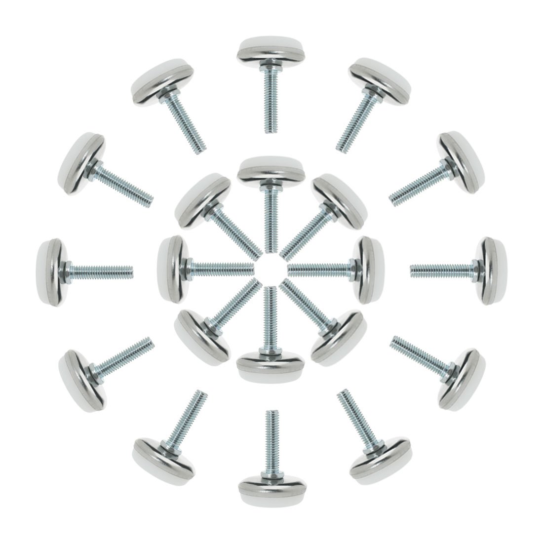 sourcingmap M6 x 25 x 30mm Screw on Furniture Glide Leveling Feet Adjustable Leveler Pad for Chair Industrial Machine Desk Leg 24pcs