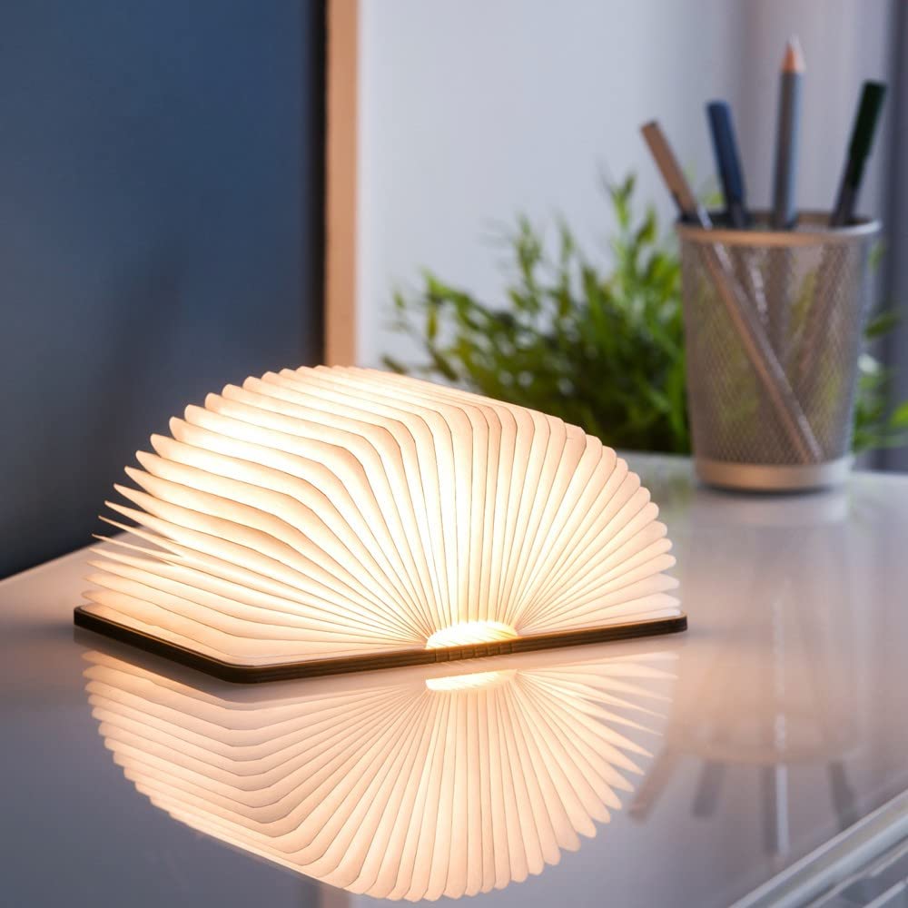 Gingko Design Smart Booklight Mini – Natural Walnut Wood, USB‑Rechargeable, 360° Magnetic LED Table/Night Light