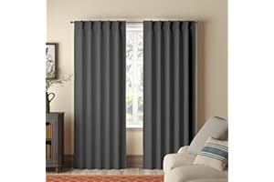 Homi Drapes Double Pinch Pleated Blackout Curtains Thermal Insulated Room Darkening Drapes for Bedroom/Livingroom Along with 2 Panels Combined W(36"+36"),Tiebacks,Hooks (Dark Grey, 72"x84")