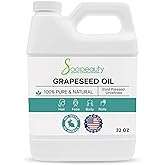GRAPESEED OIL Cold Pressed Unrefined | 100% Natural Available in Bulk | Carrier for Essential Oils, Face, Skin, Hair Moisturizer, Soap Making | 32 OZ