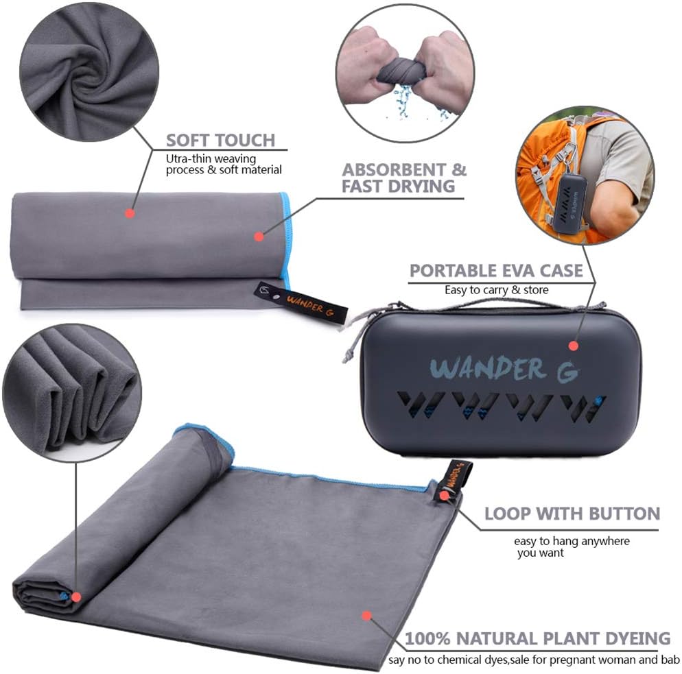 Wander G Microfiber Towel Fast Drying Camping Towel Ultra Soft Compact for Travel Beach Hiking Backpacking Yoga Gym Sports : Sports & Outdoors