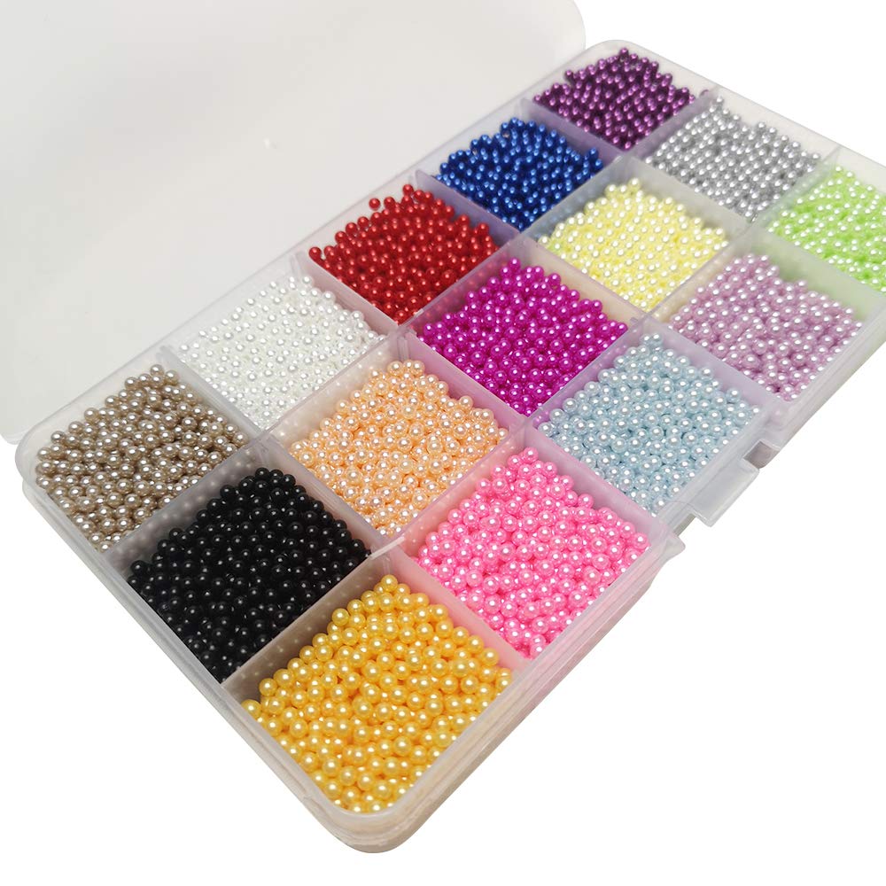 Chenkou Craft 12000pcs 2.8mm Assorted 15 Colors No Hole Round Ball Bead Scrapbooking Craft DIY Beads Decoration + Plastic Box (Assorted Colors, 2.8mm)