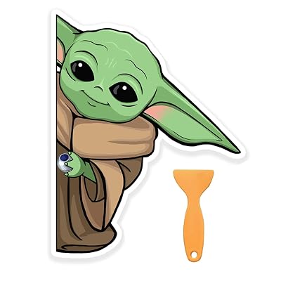 Peeking Baby Yoda Window Cling Waterproof Stickers for Car Window Decal - PVC Stickers Cling with Window Scraper Right