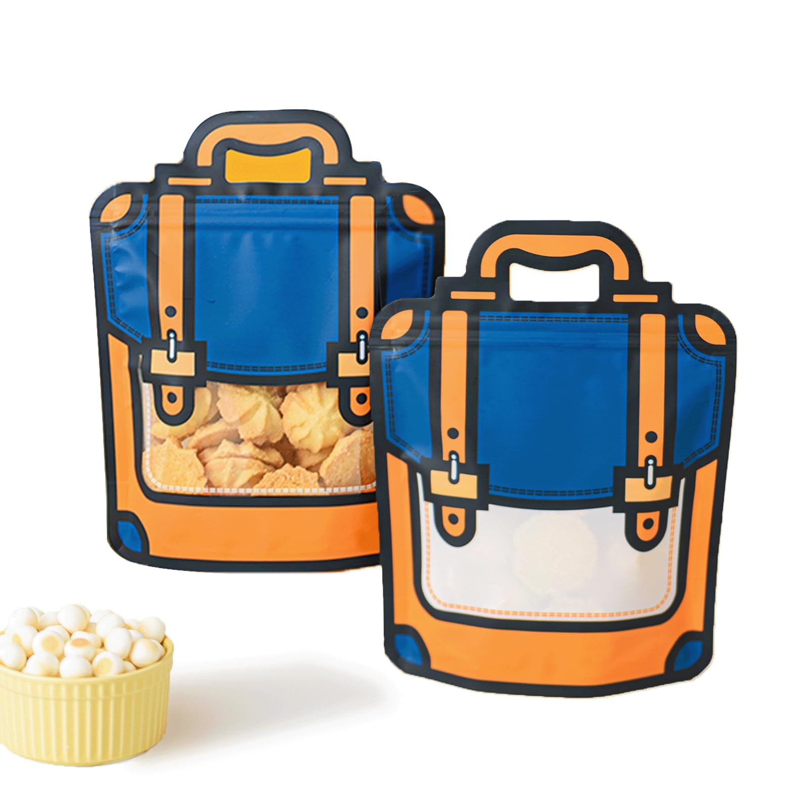 Photo 1 of Roppolo 50 Pcs Resealable Stand Up Bule Backpack Bags, 6.3 x 8.2 Inch Food Storage with Handle, Clear Window, Reusable Zip Lock