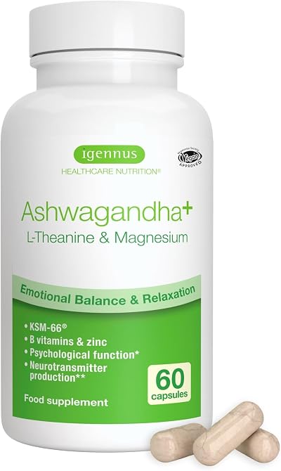 Igennus High Strength Ashwagandha, L-Theanine & Zinc Magnesium 60 Capsules