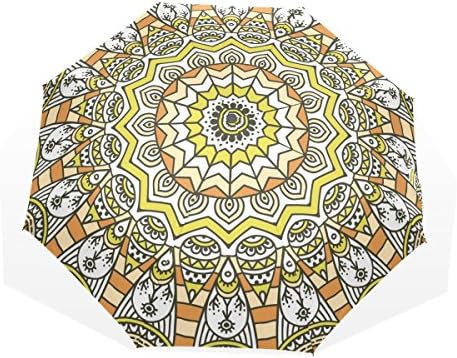 HMWR Umbrella Windproof Compact Art Ethnic India Paisley Floral Pattern Dark Blue Folding Travel Rain Umbrella