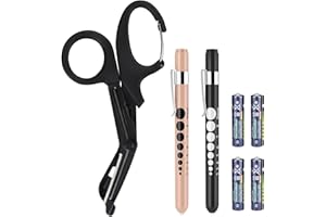 GRICARE 3-Pack Medical Scissors and Pen Light, Medical LED Penlights with Pupil Gauge, Trauma Shears Bandage Scissors with Carabiner-7.5" Surgical Scissors for Nurses, Doctors, Nursing Students, EMT