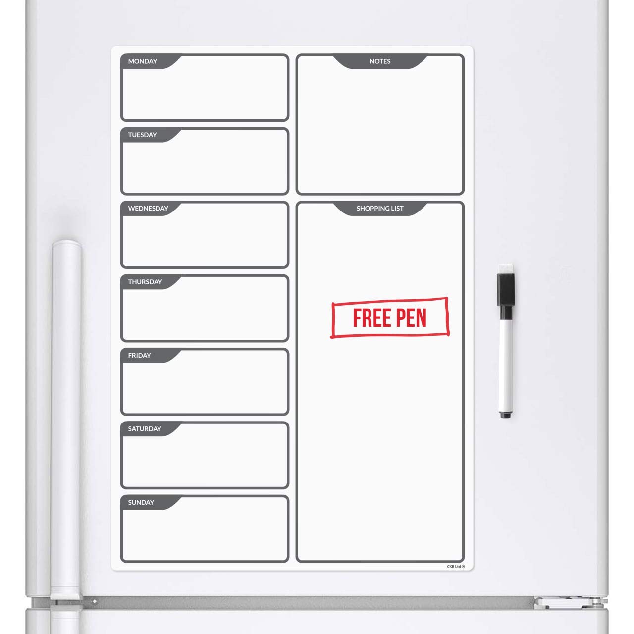 CKB LTD® Fridge Board Magnetic With Marker White Board & Pen - Drywipe Magnet Whiteboard Kitchen Memo Notice Board Large Daily Planner
