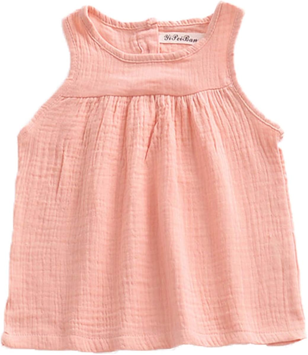 YAKETERA 3 Pack of Baby Toddle Infant Girls Cotton Linen Blend Tank Tops T Shirts Blouse: Clothing