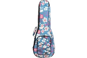 MUINS Ukulele Case,21 23 26 30 Durable Colorful Ukelele Case with Thicker Pad For Soprano Concert Tenor Uke with Double Adjustable Straps, Storage and Handle (Light Blue Flower, 21 Inch)