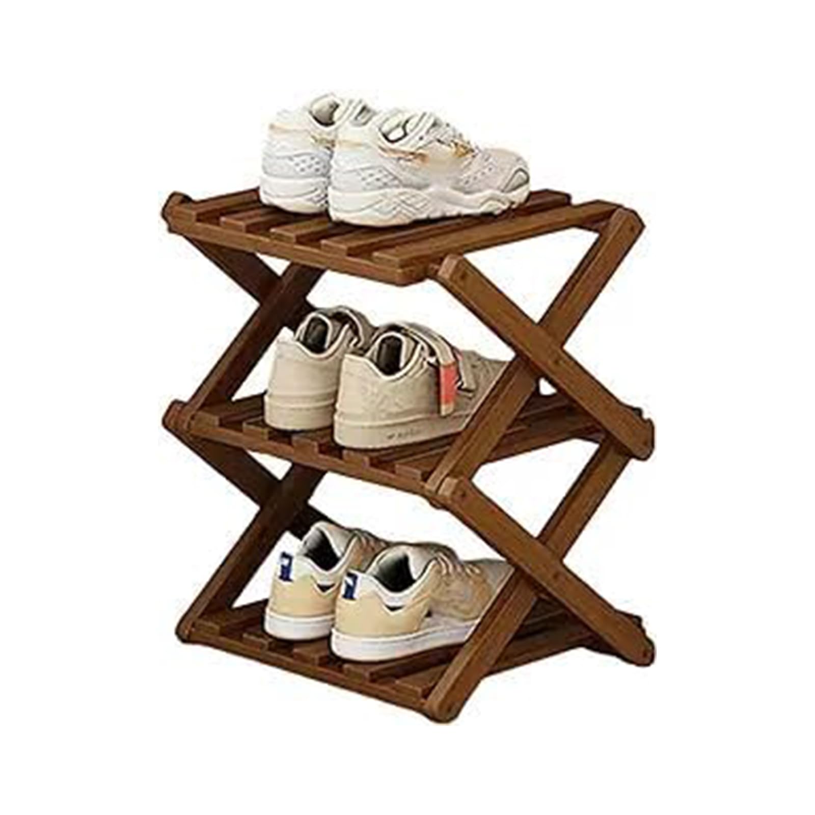 outer treasure Multi Tier Shoe Rack,Shoe Racks Storage,Narrow Shoe Rack,No Installation Foldable X Shape Shoe Racks,Multi layer Show Rack for Bathroom,Living Room Entryway (Brown-3 Tier)