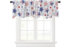 Fanghui Independence Day Flag Window Treatment Valances Blue Red Star American Short Curtain Valances for Cafe Living Room Kitchen Short Curtain (Blue)