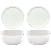 CorningWare FS16 (16oz) French White Round Dish With Lid (2-Pack) | Casserole Dish | Glass Ceramic Construction | BPA-Free Plastic Lid | Microwave Safe | Refrigerator &amp; Freezer Safe