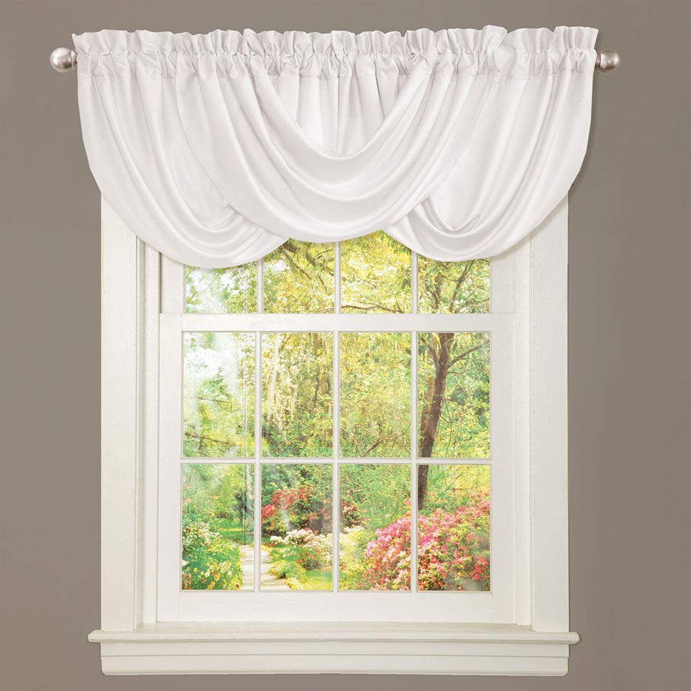 Lush Decor Lucia Elegant Waterfall Valance for Living Room Kitchen, and Bedroom, Soft Polyester Window Curtain, Single -White (42" W x 18" L)