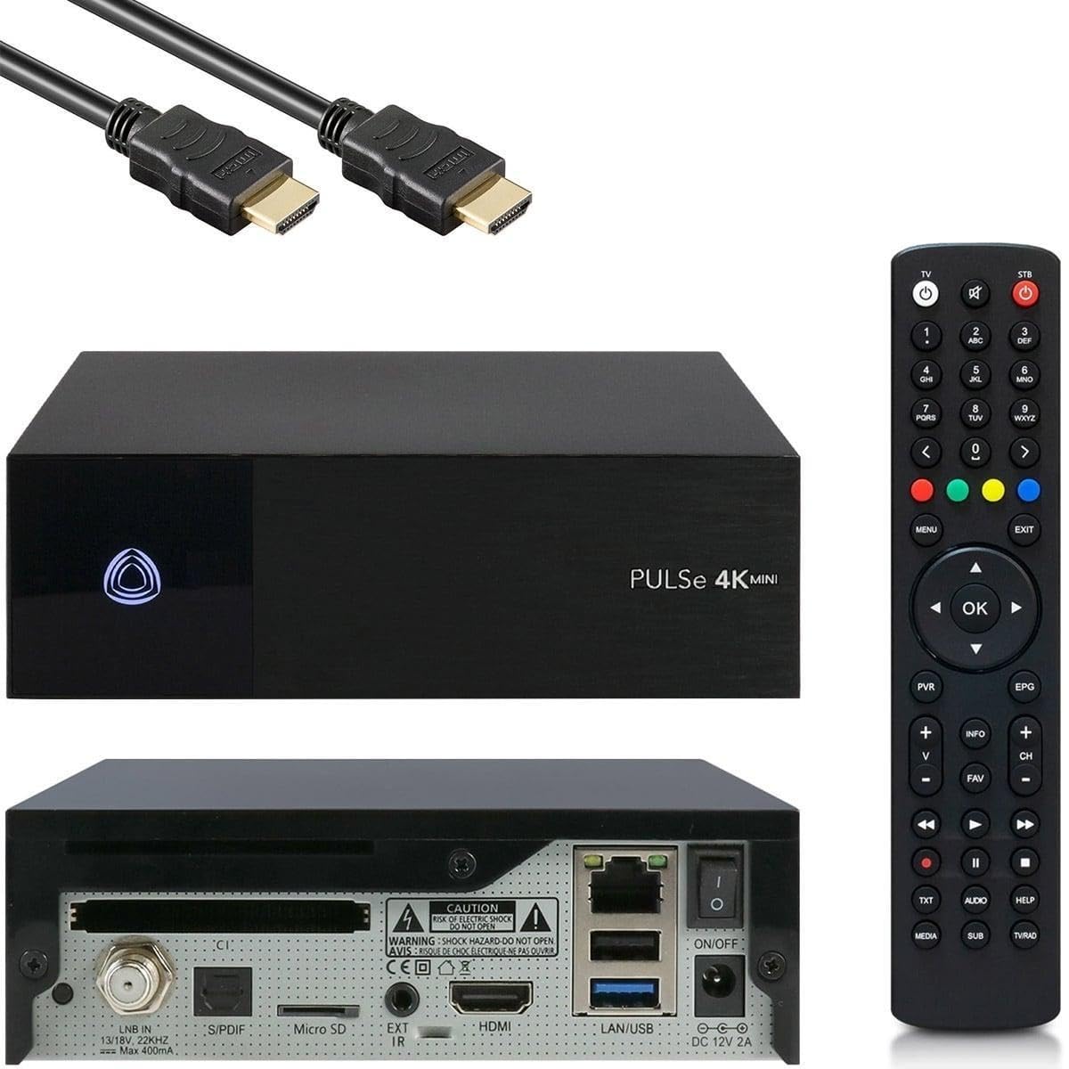 AB Cryptobox PULSe 4K Mini UHD Satellite Receiver (DVB-S2X Tuner, Linux E2, 1GB RAM, 8GB Flash, HDMI, CI, CA Card Reader, MicroSD Slot, LAN, Black, Remote Control, Wally Receiver)