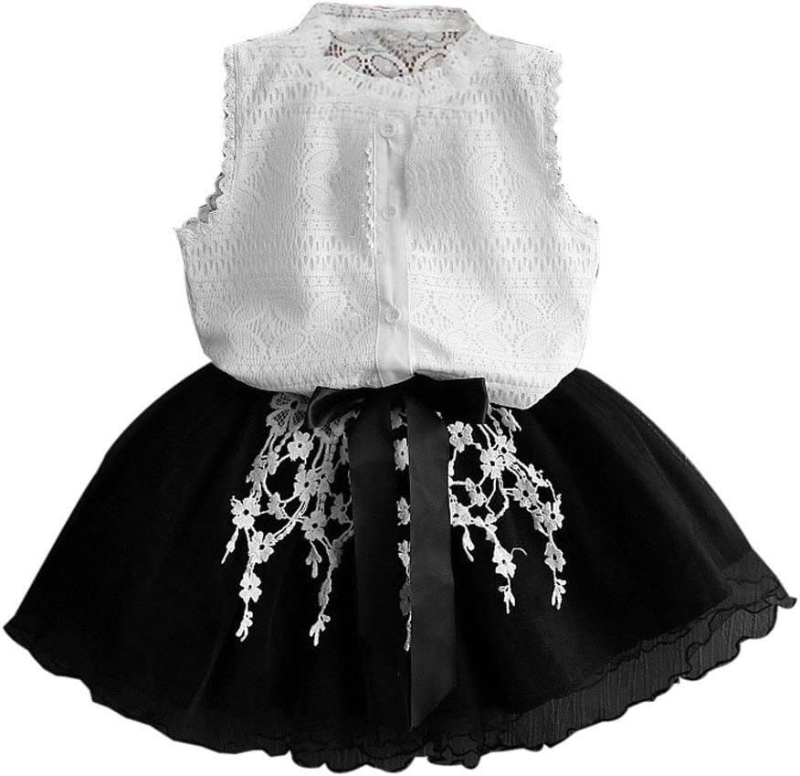 Elleddy Summer Toddler Baby Girl Kids Tutu Crochet Lace Shirt Princess Dress Clothes Set