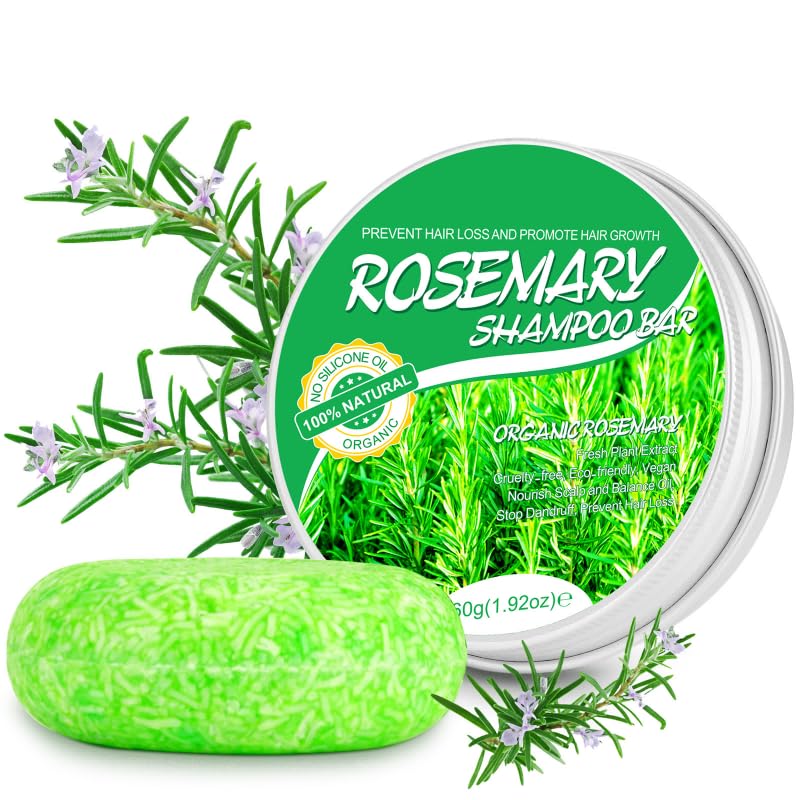 Solid Shampoo Rosemary, Organic Hair Soap Shampoo for Hair Growth Volume, Rosemary Shampoo Bar for Oily Hair & Dry Hair, Dry Scalp, Naturally Handmade 1 Bar of 60 g