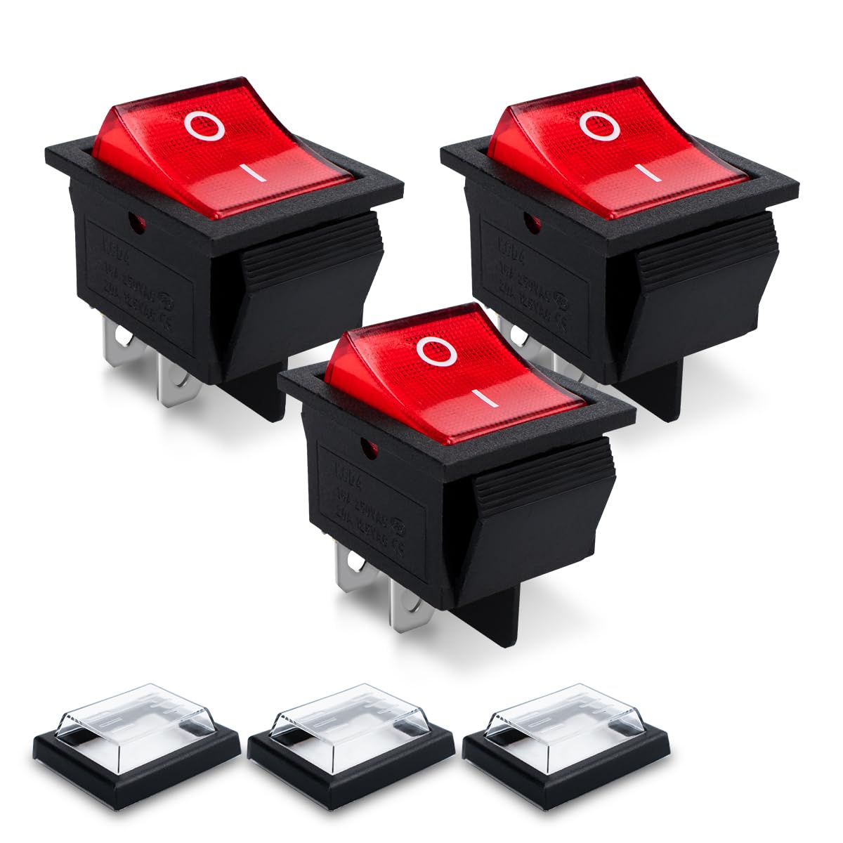 Innfeeltech 3 Pcs Mini Rocker Switch Red KCD4-101 4 Pin 4 Position Toggle Switch with 3 Waterproof Caps