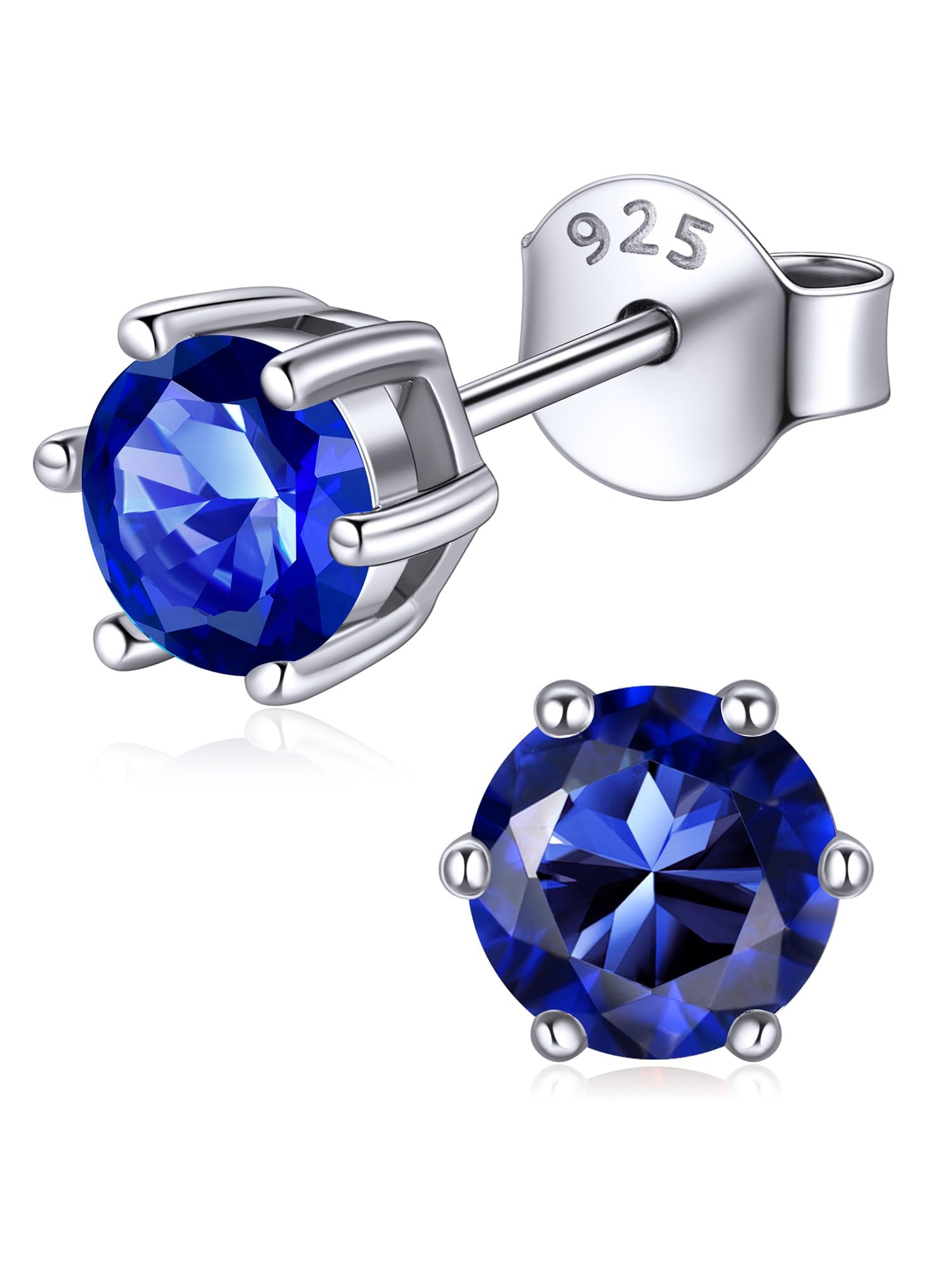 ChicSilver September Birthstone Stud Earrings Sterling Silver Silmulated Sapphire Blue Stone Ear Studs For Women Mum Daughter