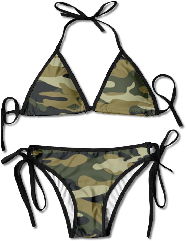 Fashion Women Black-camouflage Parttern Bikini Set Beach Bathing Suit