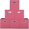 IKEBANA Embossed Peach Blossom Pink Foldable Cube Storage Bins 11 inches, Hot Pink Fabric Storage Bins Drawers Clothes Organizer Collapsible Cube Storage Bins, Metal Handles 6 Pack