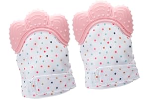 Focket Baby Teething Gloves Comfortable Pain Relief Soothing Baby for 3 Months Above Pink 2pcs