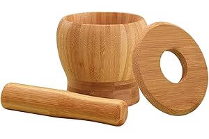 Bamboo Mortar Pestle Set – Manual Garlic Crusher | Natural Seasoning Grinder Tool, Nut Tablet Masher, Eco Kitchen Accessory F