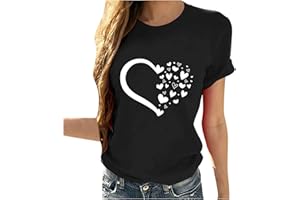 Women's Love Heart Graphic Tees Shirt Short Sleeve Tops Tshirts Regular Fit Tunic Blouse Cute Funny Gift Clothes