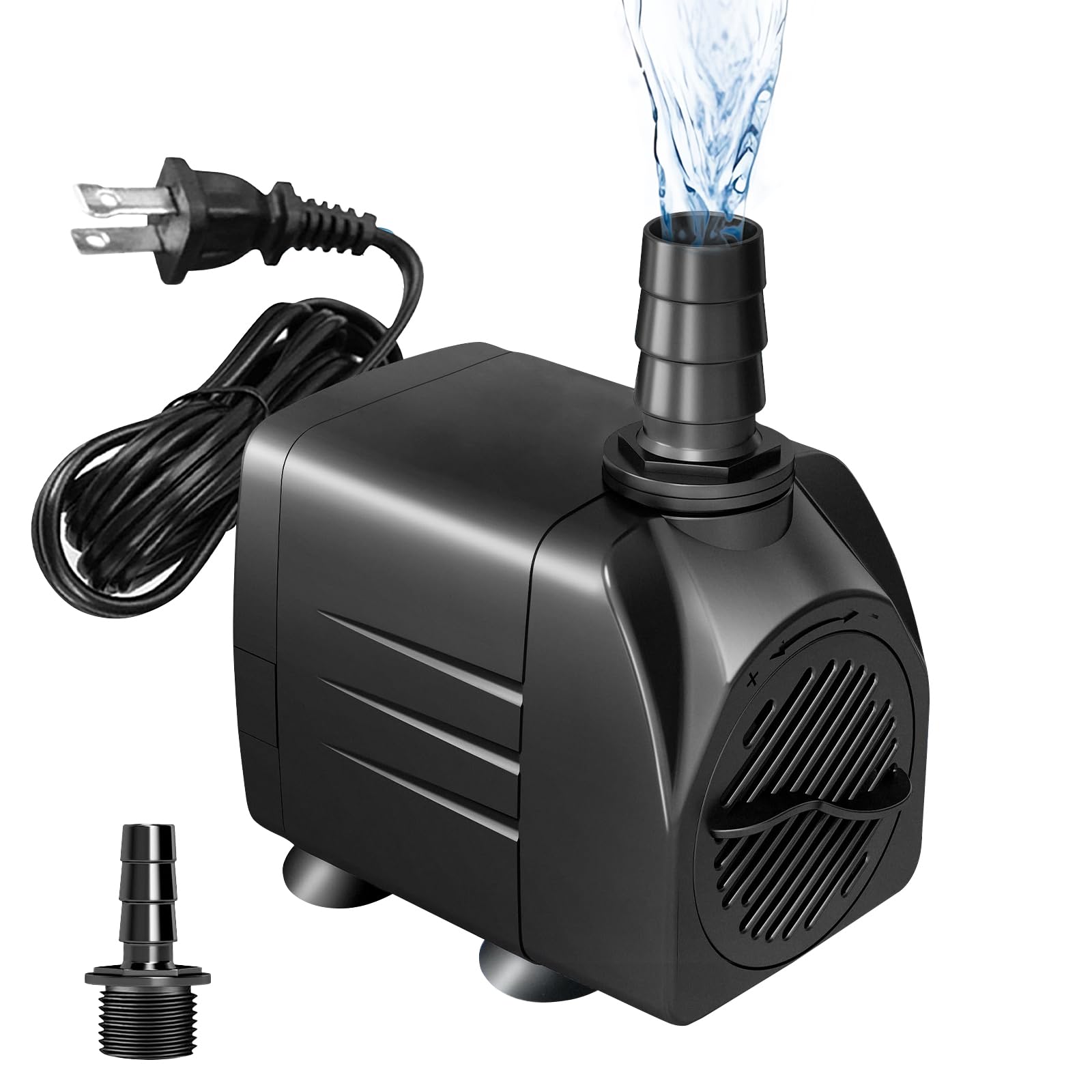 View 1 of 220GPH (800L/H) Submersible Pump 15W, Ultra Quiet Fountain Pump with 5.25ft High Lift & 2 Nozzles for Aquarium, Pond, Hydroponics, Statuary