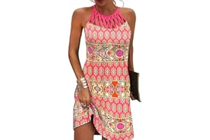 BIRW Summer Dresses for Women 2025 Casual Floral Halter Neck A-line Beach Vacation Sundresses with Pockets