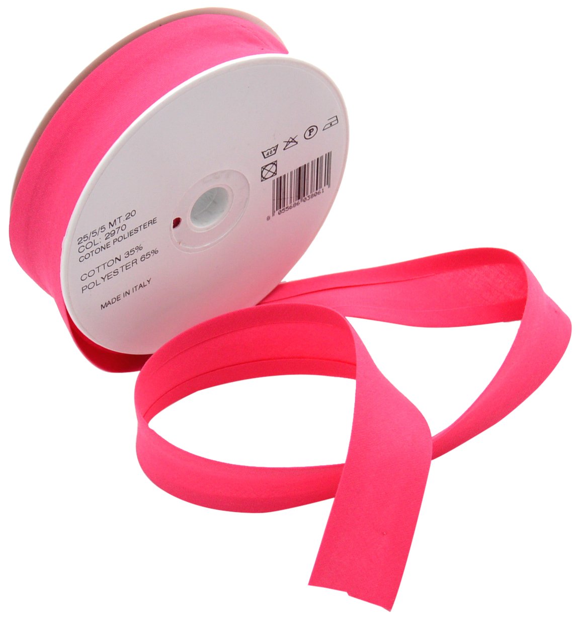 Trimz Polycotton Bias Binding Tape - 25mm x 20m Roll - 35% Cotton 65% Polyester Single Fold Bias Tape for Sewing and Quilting - Shocking Pink
