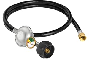 Jakivew Propane Hose Regulator 3FT with Gauge Gas Grill Replacement Parts for Blackstone 28" & 36" Griddles, Weber, Nexgrill Grills, Camp Chef Stove, Propane Patio Heater and Fire Pit