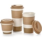 Nucookery Ceramic Travel Coffee Mug Set, Coffee Tumbler with Silicone Lid and Non-Slip Sleeve, Unique To Go Mug, Gifts for Women & Men, Microwave Safe Cappuccino, Tea, Latte, Iced-Coffee Cups, White