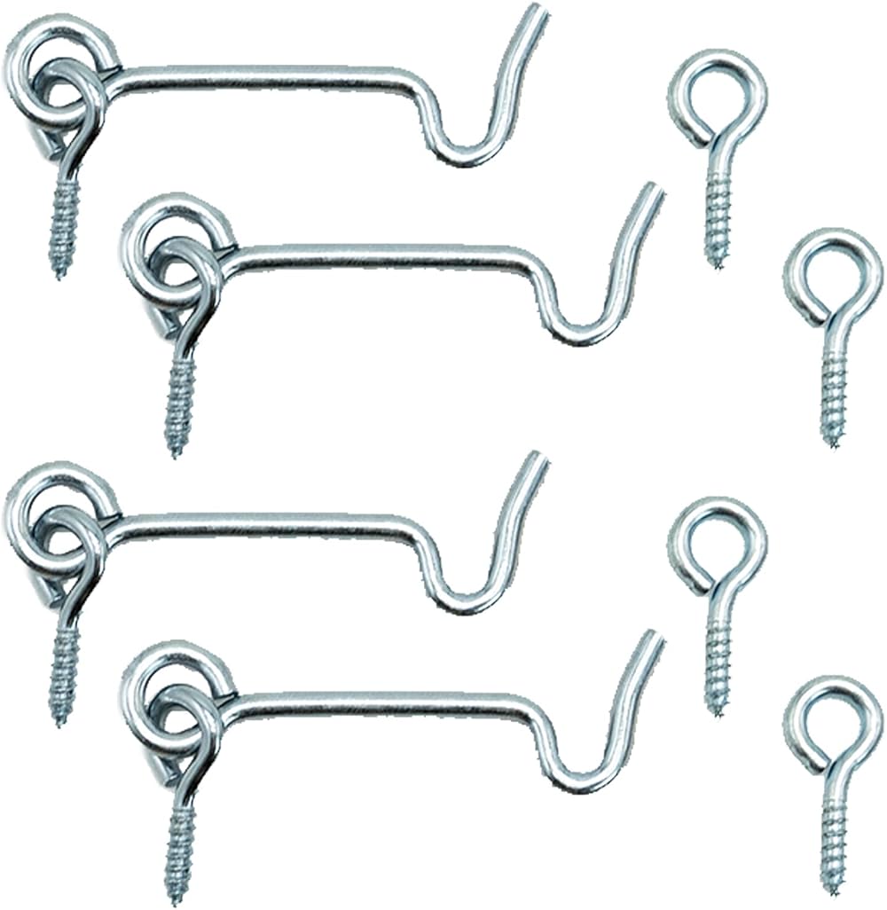 SZXMDKH 2 Inch Cabin Hook Set 4 Pack Galvanized Iron Door Window Latch Silver