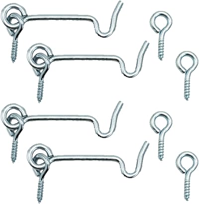 SZXMDKH 2 Inch Cabin Hook Set 4 Pack Galvanized Iron Door Window Latch Silver