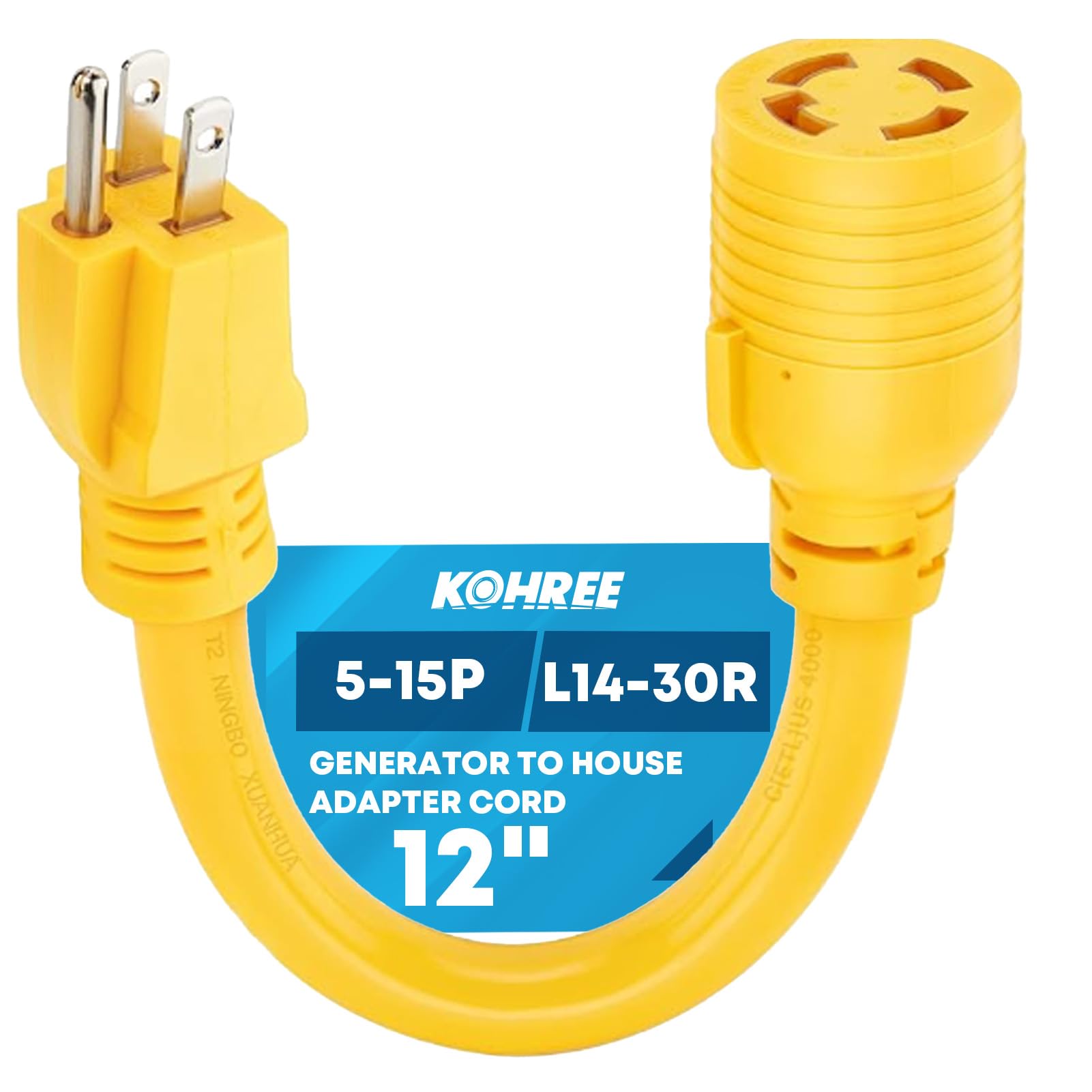 Kohree NEMA 5-15P to L14-30R Generator Adapter