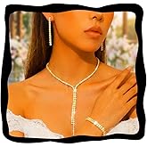 Aukmla Rhinestone Wedding Jewelry Set Silver Bridal Necklaces Earrings Bracelet Sets Prom Jewelry for Women and Brides