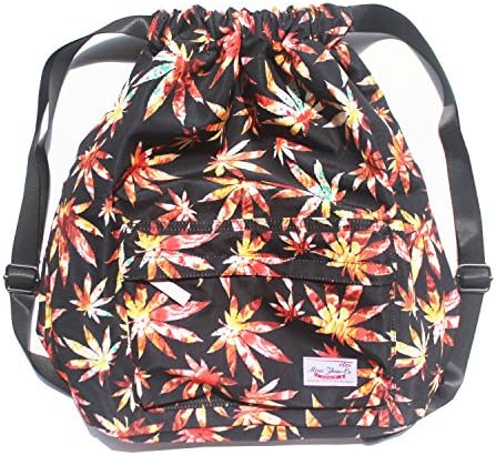 Dry Wet Separated Swimming Bag Floral Waterproof Drawstring Backpack Pool Beach Travel Gym Bag (Maple leaf)