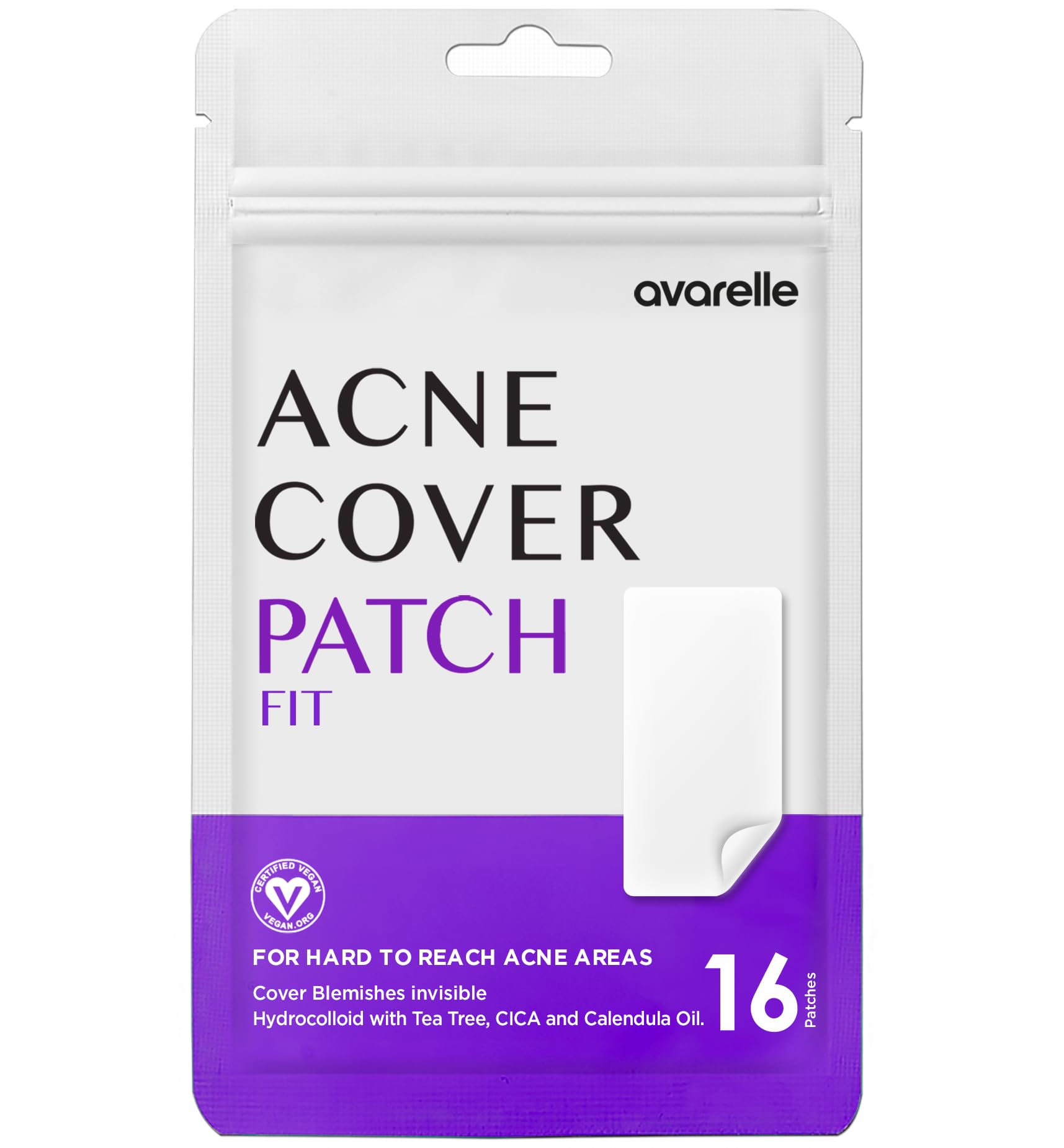 Avarelle Clear Cover Patch FIT (16 Count) Absorbing Hydrocolloid Spot Treatment with Tea Tree Oil, Calendula Oil and Cica, Vegan, Cruelty Free (Rectangular / 16 PATCHES)