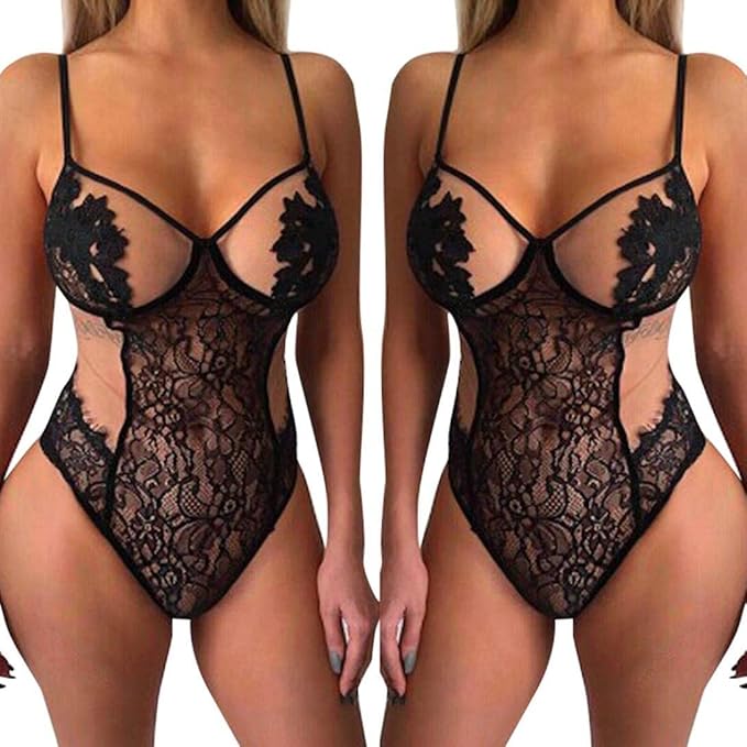 Lencería De Las Mujeres Lencería Body De Encaje Transparente Teddy ...