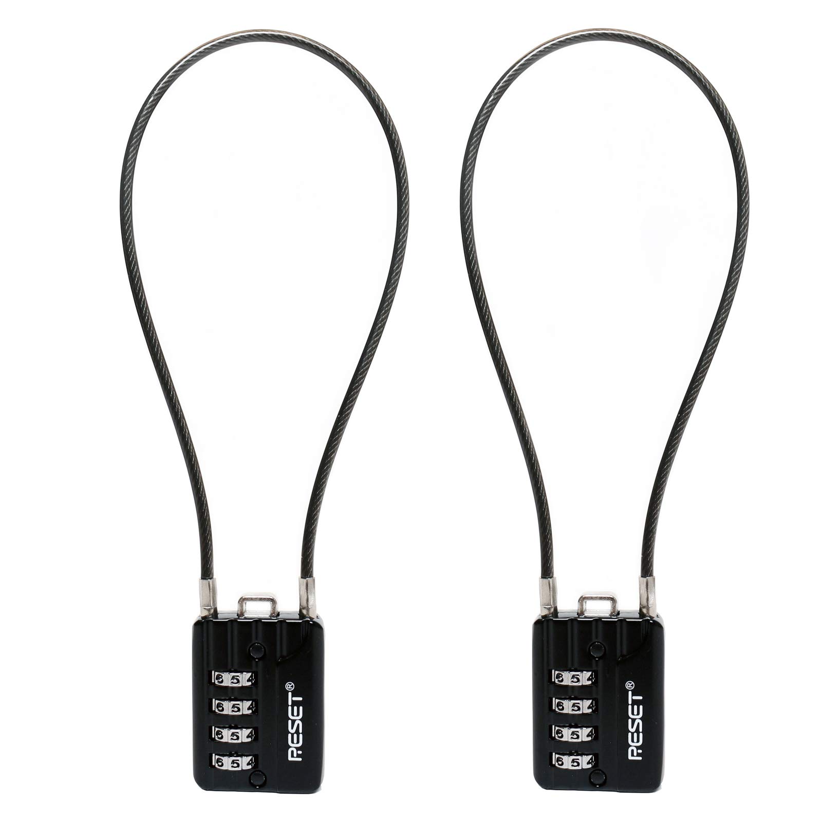 RESET-200 4 Digit Combination Padlock with 50 cm Steel Cable,High Security Lcok for Luggage Suitcase Gun Case Toolbox Helmet Black 2 Pack
