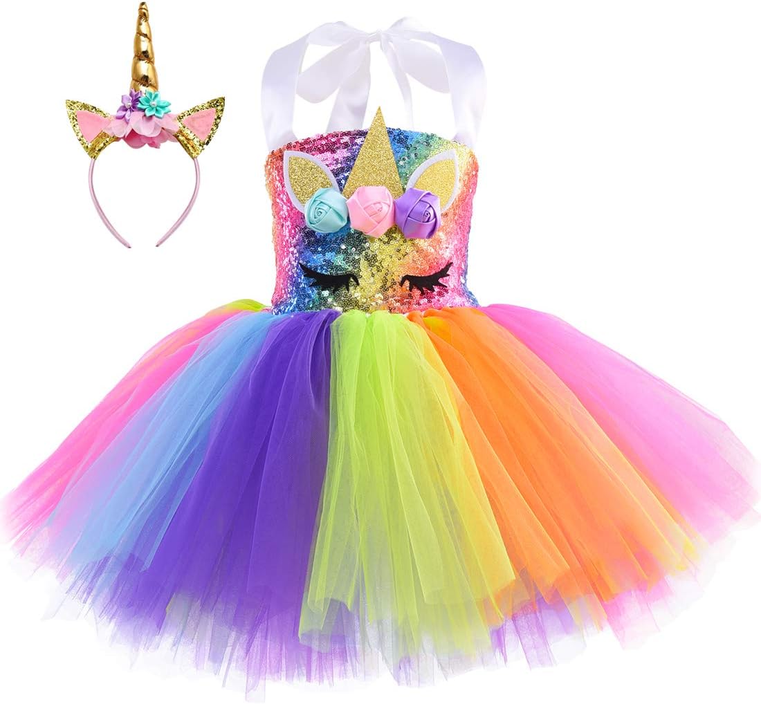 Pastel Unicorn Tutu Dress for Girls Kids Birthday Party Unicorn Costume Outfit with Headband Size 2T 3T 4T 5T 6T 7T 8T
