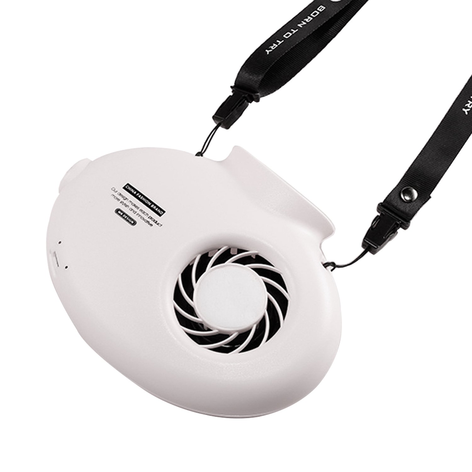 WK Portable Necklace Fan with Nylon Neck Strap and Adjustable Switch - Rechargeable Cooling Fan Equipped with Two Sponges to Release Perfume and Cooling Air（White）