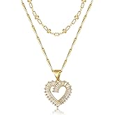 MEIITRUE Heart Necklaces for Women Trendy 14k Gold Plated Dainty Layered Chain Necklace Set,Cubic Zirconia Heart Pendant, Stackable Choker Jewelry Gifts for Her