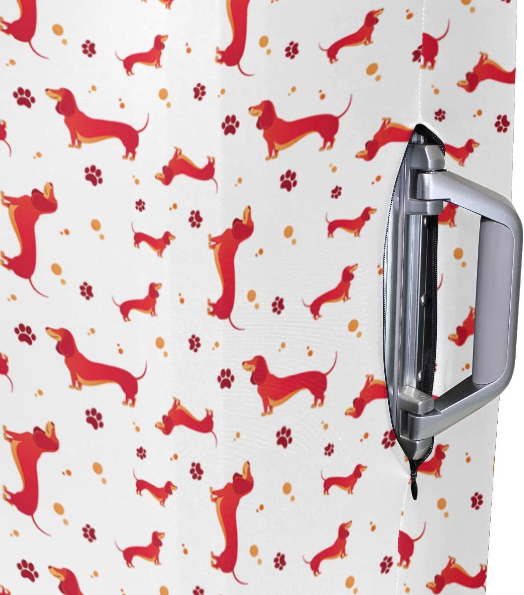 Fashion Travel Red Dachshund Dog With Paw Luggage Suitcase Protector Washable Baggage Covers