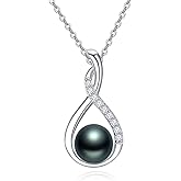 Dreamboat Black Pearl Pendant Necklace for Women 925 Sterling Silver Pearls Jewelry Mother's Day Anniversary Birthday Gifts for Wife Her