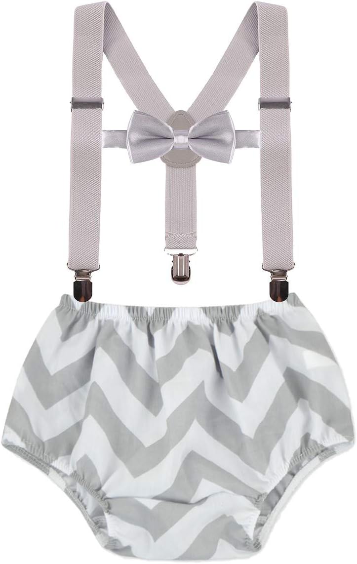 HIHCBF Baby Boys Cake Smash Outfits 1st 2nd Birthday Photo Props Striped Plaid Leopard Wild One Bloomers Suspenders Bowtie