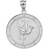 Claddagh Gold Fine 925 Sterling Silver Praying Hands with Rosary Cross Medallion Pendant